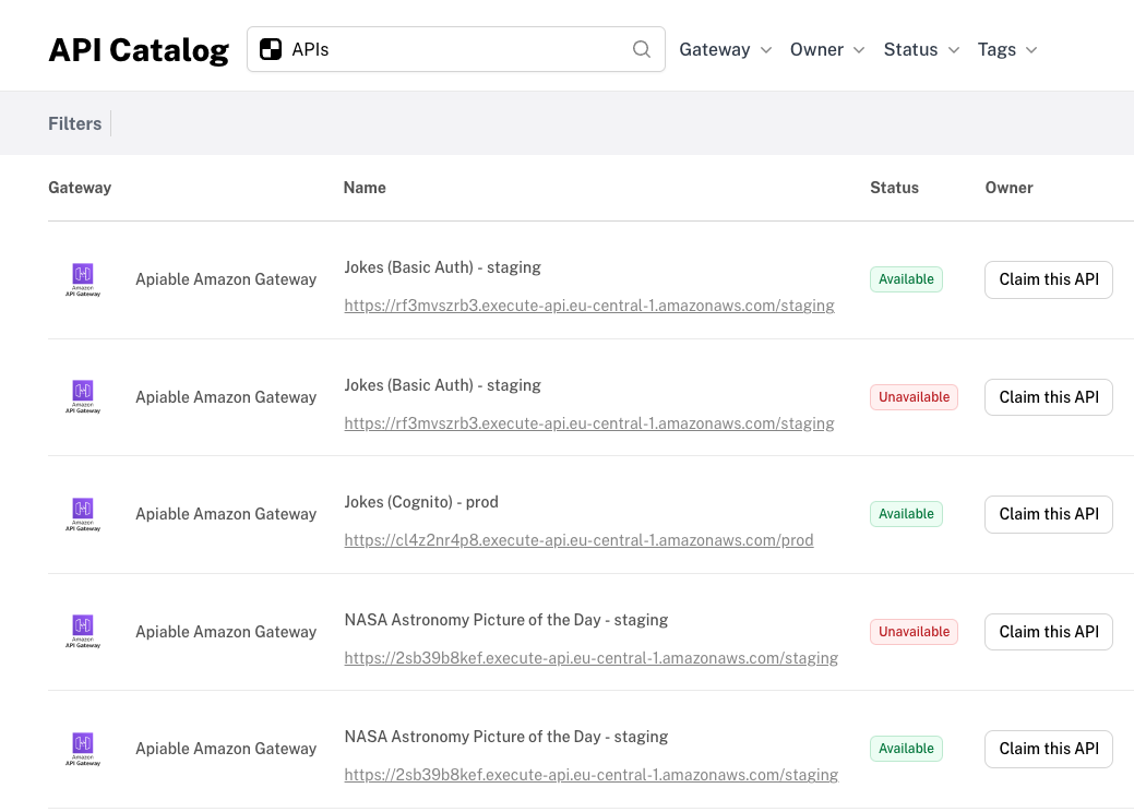 Connecting Amazon API Gateway to Apiable