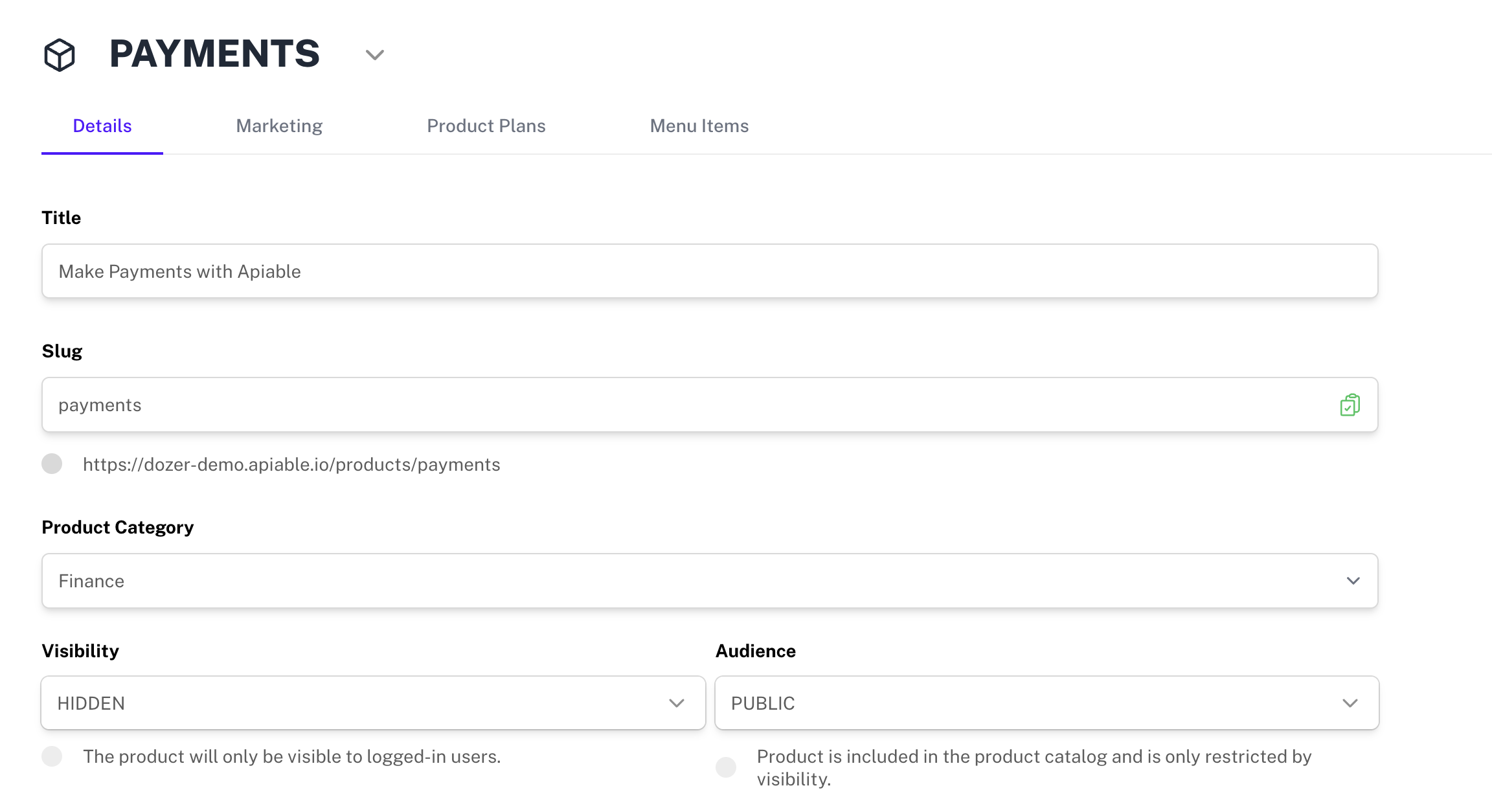 API product configuration showing plans and bundled APIs