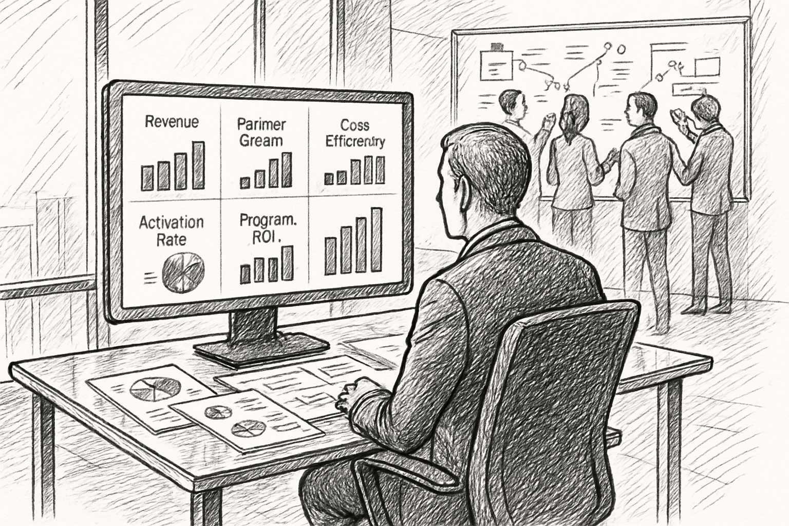 A CFO reviewing a simple dashboard showing five business metrics from an API partner program
