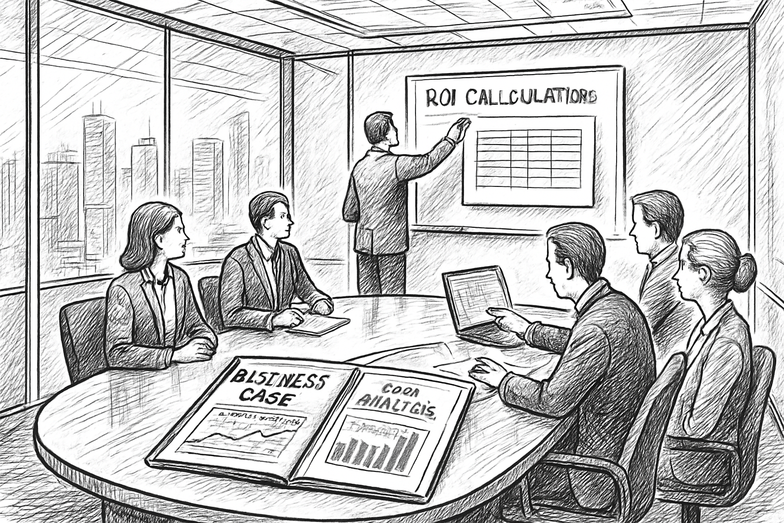 A business case document with revenue projections, cost analysis, and ROI calculations for an API monetization program